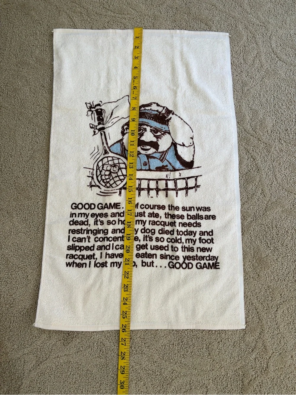 Novelty Tennis Print Hand Bath Towel - Off White